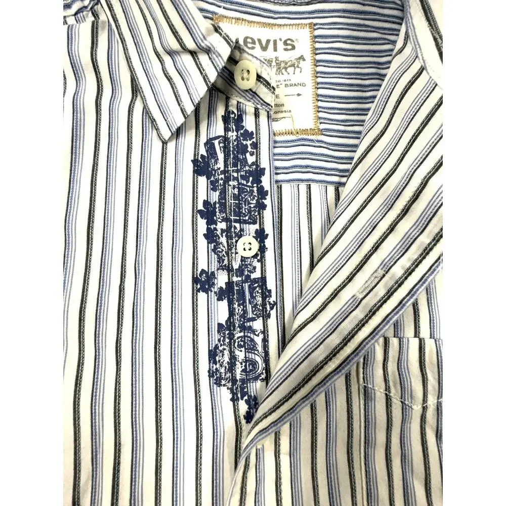 LEVI'S Multi Striped men's Floral Graphic Long Sleeve Cotton Shirt Sz L - Picture 4 of 13